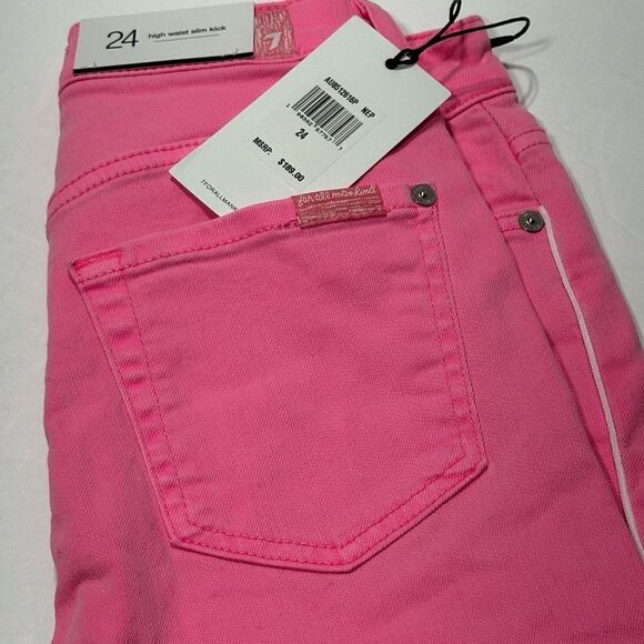 7 For All Mankind Pink High Waist Slim Kick Jeans 24 - Picture 7 of 8